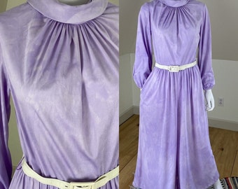 Vintage 70s Purple Tie Dye Wide Leg Palazzo Pants Jumpsuit M Medium Draped