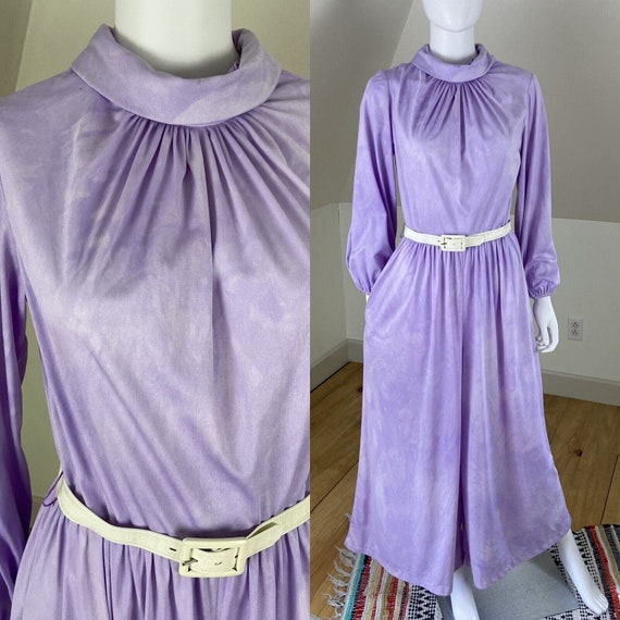 Vintage 70s Purple Tie Dye Wide Leg Palazzo Pants… - image 1