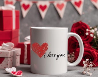 I Love You Mug | 11oz Double-sided Heart Coffee Mug | Romantic Gift | Cute Love Mug for Her or Him