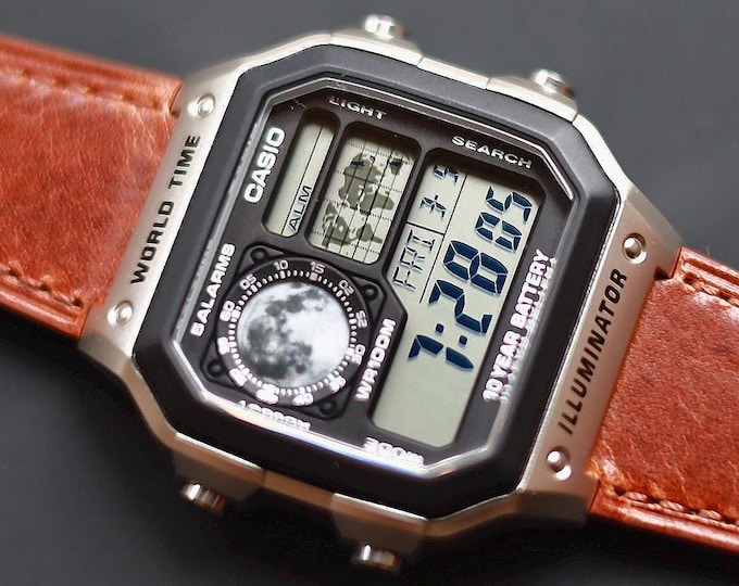 Moon Casio Royale (AE1200) Custom Digital World Time Watch Mod, Brand New Moonphase Watch