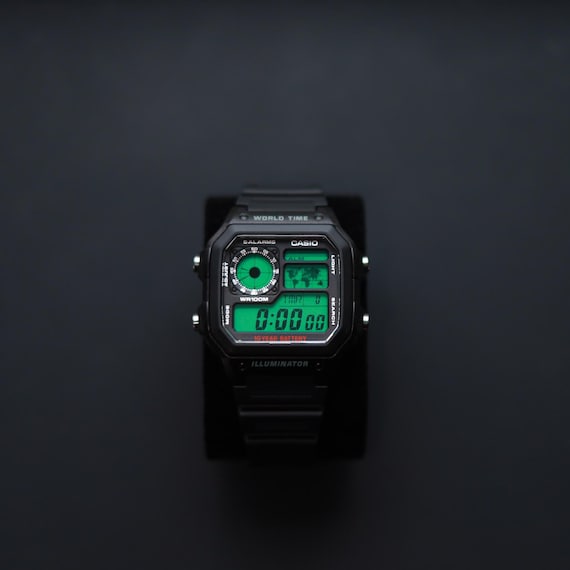 Black CASIO Royale AE-1200 Watch With Green Colour Modification