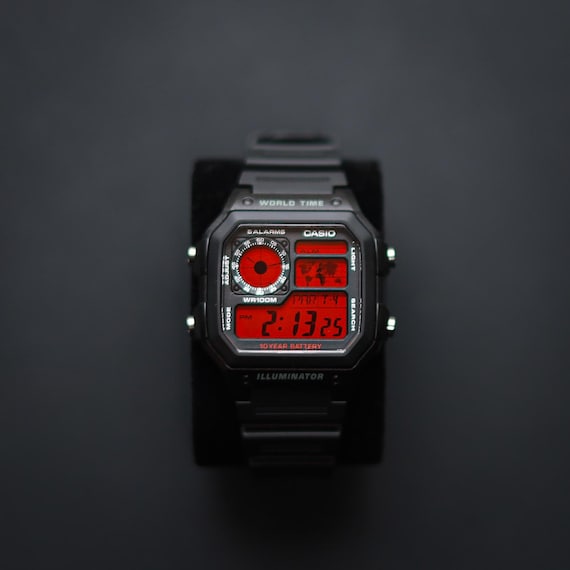 Black CASIO Royale AE-1200 Watch With Blue Colour Modification and