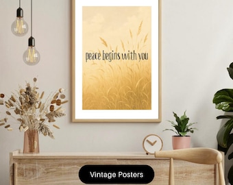 Minimalist Quote Art Print – Peace Begins With You Digital Download
