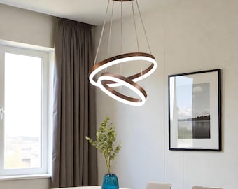 Ronde houten kroonluchter – moderne houten hanglamp voor eetkamer en keukeneiland