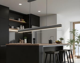 Modern Black Linear LED Pendant Light | Dimmable Bar Lamp
