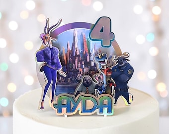 Zootopia Cake Topper – Personalised Name & Age – Custom Birthday Cake Decorations – (Add-On Charms and Cupcake Toppers)