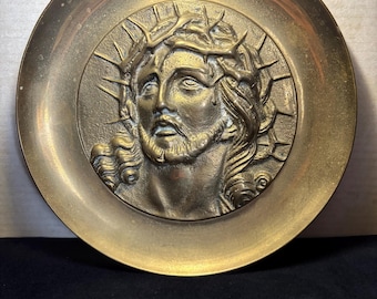 Vintage Religious Inspiration Jesus Christ Bust Plate 9.25” 22K