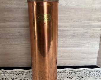 Vintage Copper Pasta Storage Canister with Brass Label | Spaghetti Holder