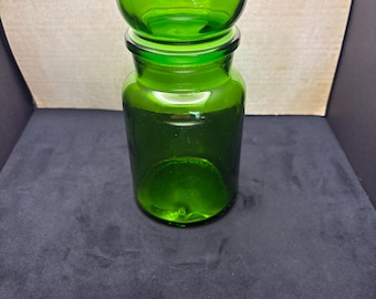 Vintage Belgian Green Glass Apothecary Jar  | Emerald Glass Canister with Stopper | Mid Century Decor