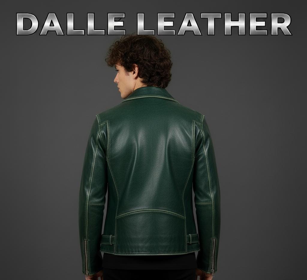 Mens Emerald Green Leather Biker Jacket, Handmade Genuine Leather