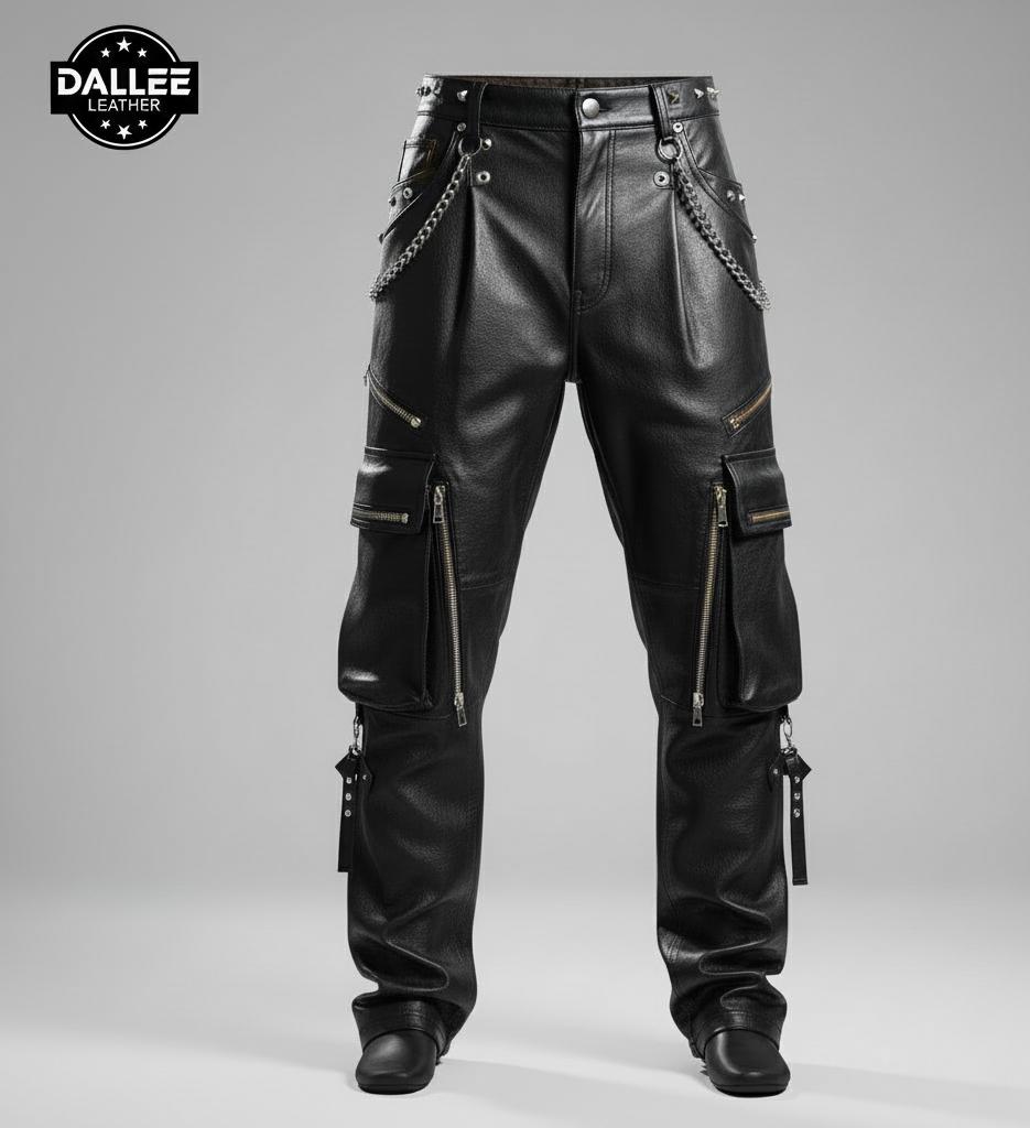 Men's Leather Punk Cargo Pants - Biker Style Trousers - Etsy