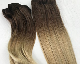 Handmade Bleached Tips, Two Tone Hair, Ombre Hair Extensions, Human Hair, Colored Hair Extension Clip, Hair Wefts, Clip in Hair