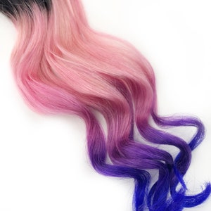 ピンクとラベンダーのヘアクリップエクステンション、ピンクのオンブルヘア、パープルのオンブルヘア、ウィーブ、人毛、フルセット、束、テープインヘアエクステンション