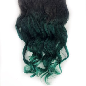 Dark hunter emerald green with faded tips, clip in hair extensions, tape in hair, bundles, wefts, green hair, human hair extensions. Custom