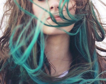 Turquoise Blue Tip Dyed Hair Extensions Dark Brown Black 22 Etsy
