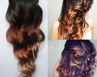Clip In Natural Ombre Hair Extensions Black To Bronzed Brown Etsy