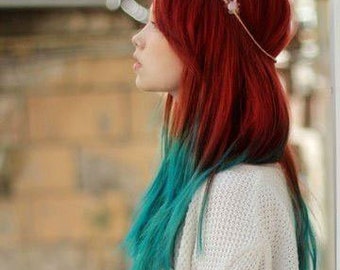 Handmade Mermaid Red Ombre Dip Dyed Hair Extensions Tye Dye Etsy