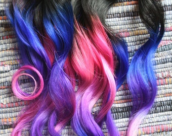 Ombre Hair Extensions Electric Light Purple Pink And Blue Etsy