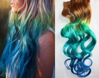 Blue And Purple Clip In Hair Extensions Ombre Hair Tie Dye Etsy