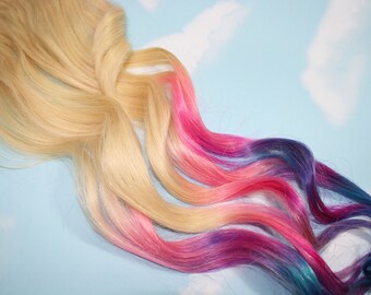 Pastel Tie Dye Tips Human Hair Extensions Colored Hair Etsy