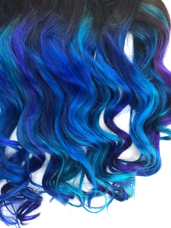 Blue Purple Ombre Dark Gem Colored Hair Extensions Human - Etsy Finland