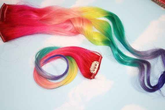 Rainbow Human Hair Extensions Colored Hair Extension Clip Etsy