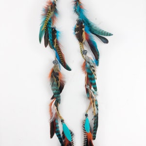 18" long feather leather bohemian earrings, tribal earrings