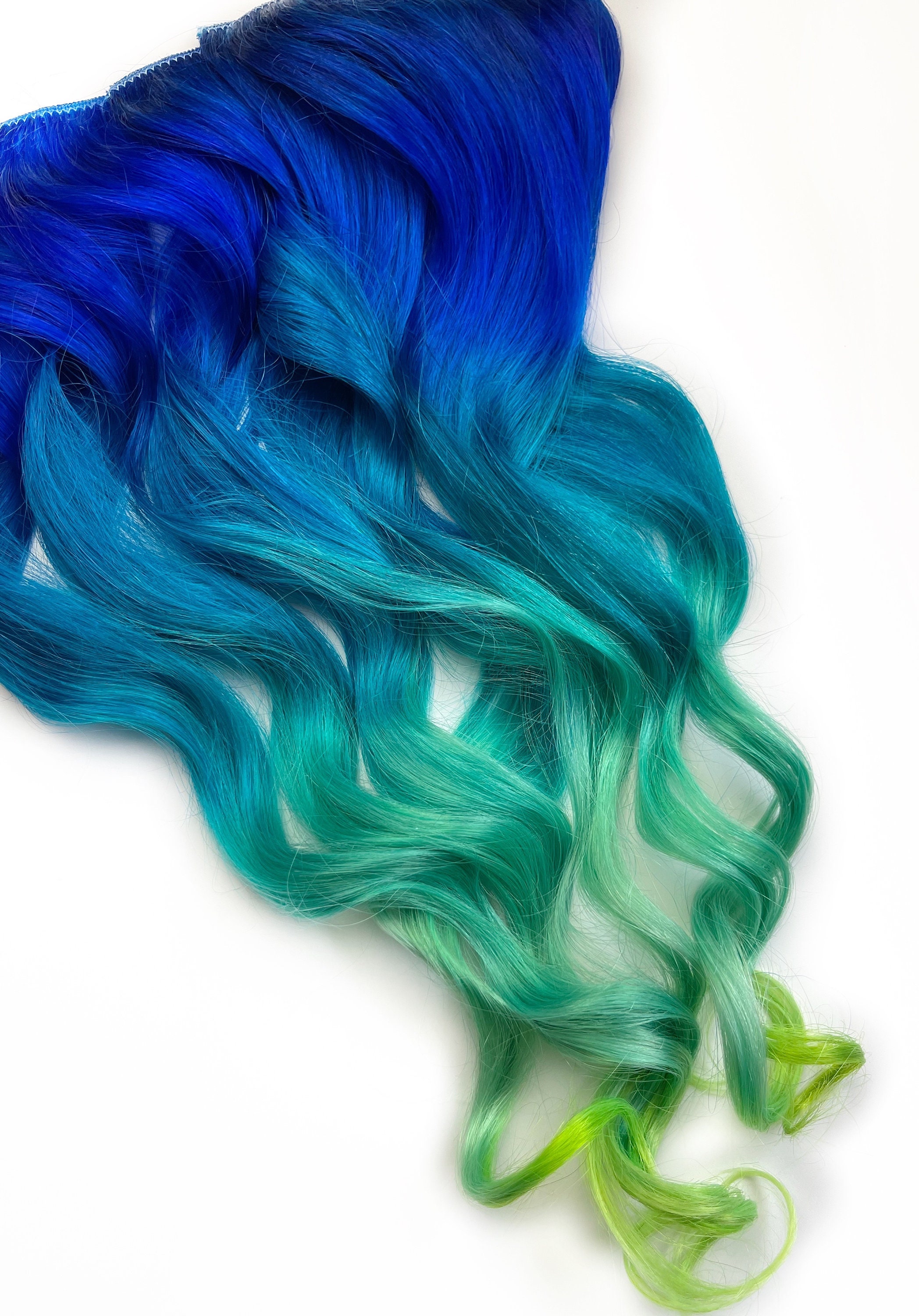 100% Real Human Hair Extensions Clip in Fall Colored Hairstyle Green Aqua Purple Pink, Purple and Blue Clip in Hair Extensions, Tape in Hair  main image 4
