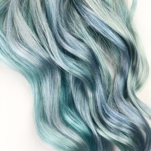 Light Blue Hair Extensions, cool icy blue grey hair, pastel blue hair wefts, bundles, clip ins, tape in hair 20-22 inches long
