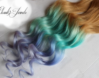 Pastel Clip In Hair Extensions, Ombre Hair,  Mint, Purple, Ombre Dye Tips, Hair Wefts, Human Hair, Pastel Extensions, Hippie hair