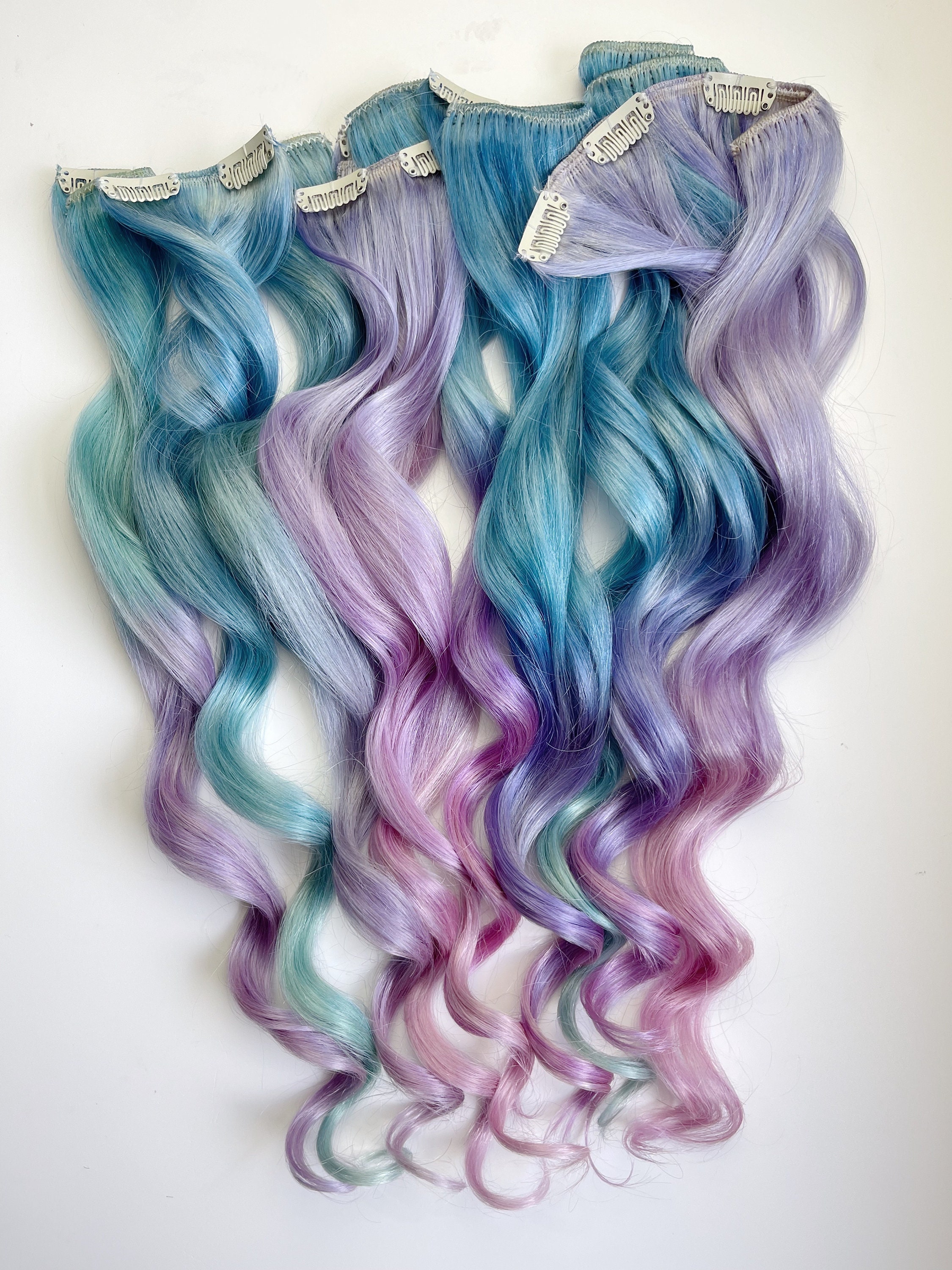 Light Purple Blue Burgundy Clip in Human Hair Extensions Pastel Unicorn Hair Lykoow 40 PCS 26 Unicorn Color Clip in Hair Extensions for  main image 3