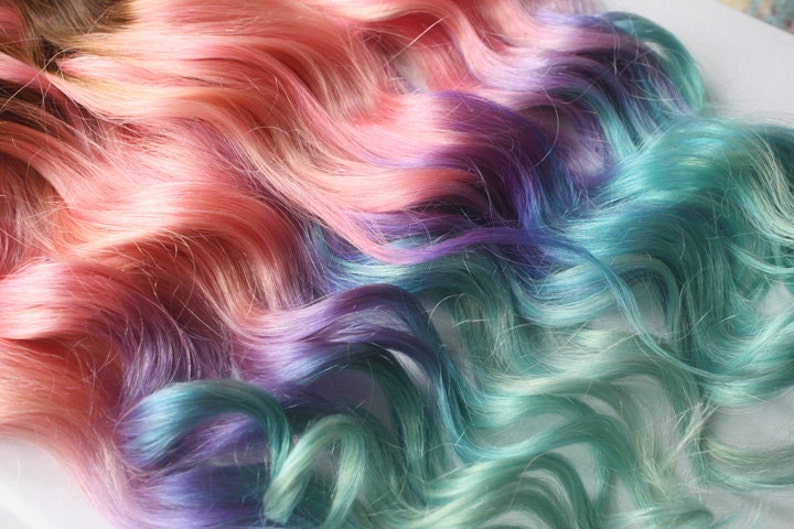 Clip In Pastel Hair Extensions, Pink Hair, Hair Weave, Wide Tracks, Ombre Hair Extensions, Pink Hair, Mint Hair, Rainbow Hair, Festival Hair image 1