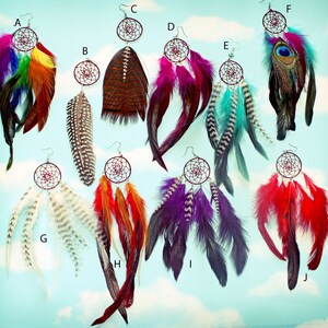 Handmade Dream Catcher Feather Earring Extra Long 8-9 inches, You Choose Feather Symbolism, Grizzly Rooster Hair Feathers image 5