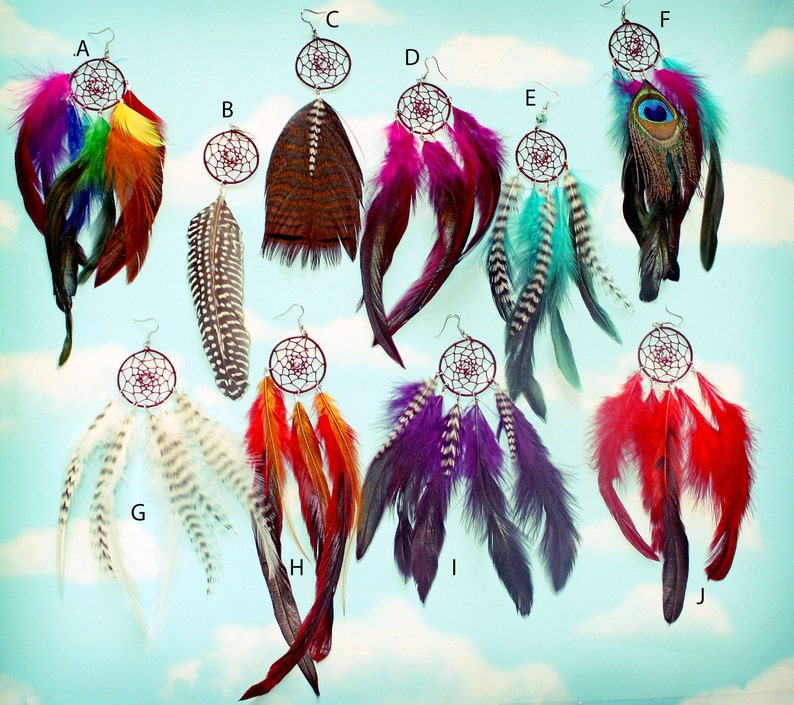 Handmade Dream Catcher Feather Earring SET Extra Long 8-9 inches, You Choose Feather Symbolism, Grizzly Rooster Hair Feathers image 5