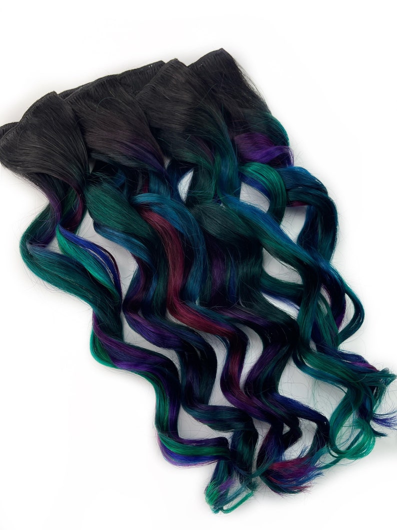 Oil slick hair extensions, oil slick hair color, teal, purple Human Hair Weave, Full Set Bundle, Clip in hair extensions, tape ins, wefts image 8