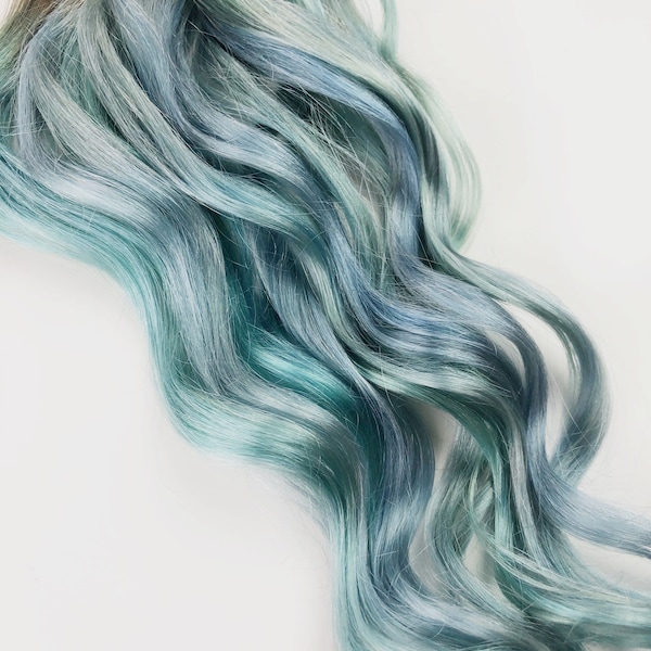 Light Blue Hair Extensions, cool icy blue grey hair, pastel blue hair wefts, bundles, clip ins, tape in hair 20-22 inches long