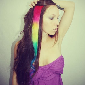 Rainbow Human Hair Extensions. Colored Hair Extension Clip, Hair Wefts, Clip in Hair, Tie Dye Hair Extensions, Dip Dyed Hair image 5