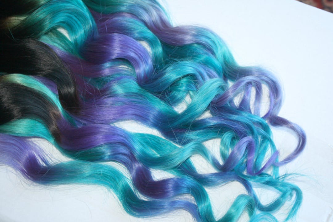 Clip in Hair Extensions, Purple, Teal, Hair Weave, Wide  display picture 2