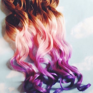 Pink and Purple Hair Clip Extensions, Pink Ombre Hair, Purple Ombre Hair, Weave, Human Hair, Full Set, Bundle, Festival, Hippie Hair, Dread image 1
