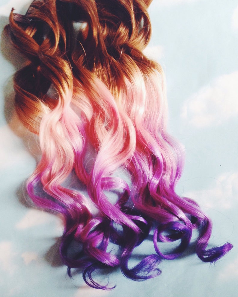 Pink and Purple Hair Clip Extensions, Pink Ombre Hair, Purple Ombre Hair, Weave, Human Hair, Full Set, Bundle, Festival, Hippie Hair, Dread image 1