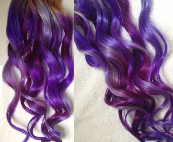 Purple Ombre Dip Dyed Hair Clip In Hair Extensions Tie Dye Tips Purple Hair Hair Wefts Human Hair Extensions Hippie Hair