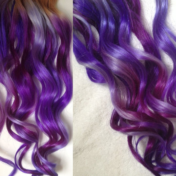 Purple Ombre Dip Dyed Hair, Clip In Hair Extensions, Tie Dye Tips, Purple Hair, Hair Wefts, Human Hair Extensions, Hippie hair