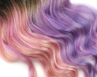 Extension per capelli color malva pallido, rosa tenue, extension per capelli color pastello con clip, capelli da sirena unicorno color lavanda, fermagli per capelli rosa, capelli umani, nastri adesivi
