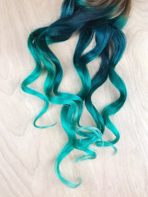 Teal Hair Green Hair Ombre Dip Dyed Hair Clip In Hair Extensions Mermaid Hair Blue Hair Hair Wefts Human Hair Extensions Bundle