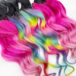 パステルプリズムレインボークリップインヘアエクステンション、ピンクオンブルヘア、タイダイチップ、ヘアウェフト、人毛エクステンション、テープインレインボーヘア