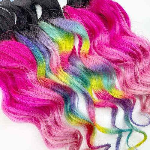 Pastel Prism Rainbow Clip In Hair Extensions, shops Pink Ombre Hair, Tie Dye Tips, Hair Wefts, Human Hair Extensions, tape in rainbow hair
