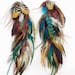 Wild and Free Bohemian Feather Earrings, long feather hair clip, Handmade Extra Long Chain Feather Earring, turquoise and natural feathers 