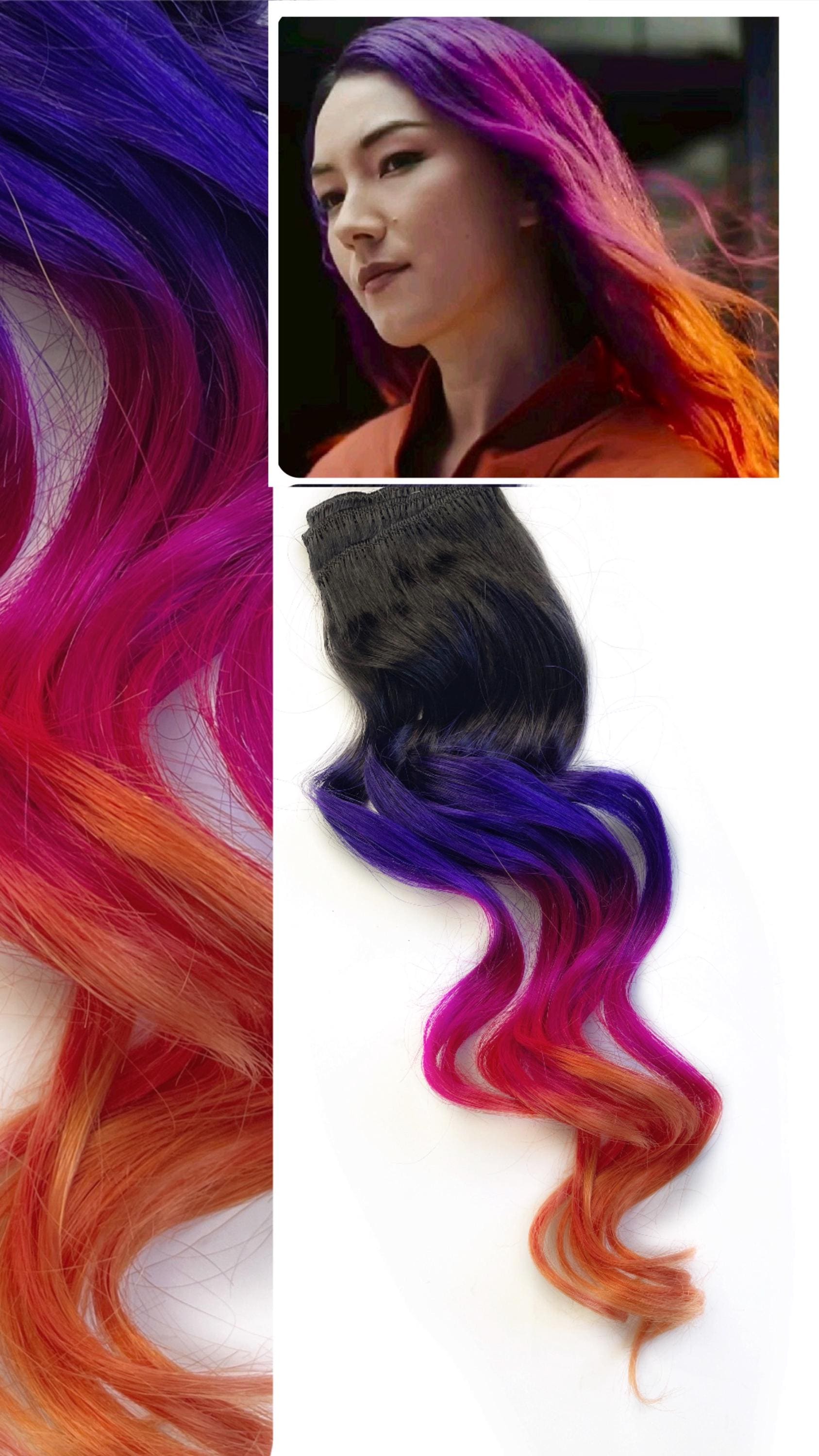 Purple Pink and Orange Hair, Rainbow Dyed Hair, Clip in Hair  display picture 1