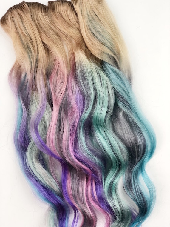Buy Rainbow Pastel Clip in Hair Extensions, Silver Hair, Hair Weave, Wide  Tracks, Ombre Hair Extensions, Pastel Rainbow Hair, Festival Hair Online in  India 