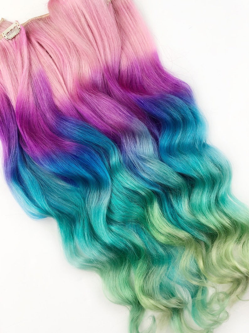 Unicorn Hair extensions clip in pastel hair extensions full Etsy